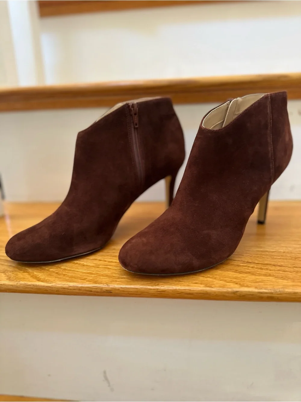Sole Society Women's Suede Ankle Booties in Burgundy - Classic Heel size 10